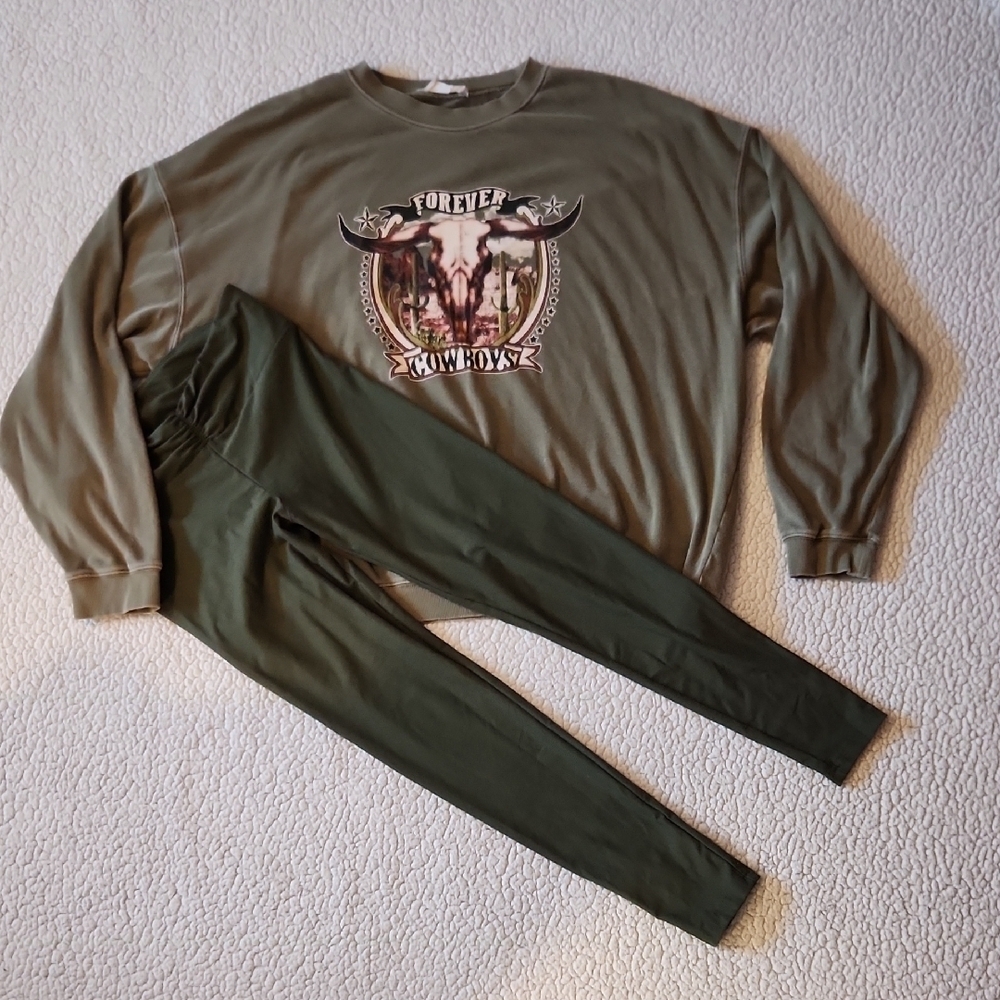 Double Zero No Boundaries Sweatshirt Leggings Loungewear Oversized Set Western